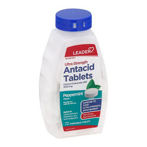 Leader Antacid Ultra Strength 1000 Mg Peppermint Flavor, Chewable Tablets, 72 Ea Leader Antacid Ultra Strength 1000 Mg Peppermint Flavor, Chewable Tablets, 72 Ea