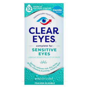 Clear Eyes Sensitive Eyes Soothing Comfort Eye Drops Gentle Relief Formula 0.5Oz (15ml)