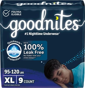 Goodnites Boys Heavy Quicksorb Protection Nighttime Underwear Size Extra Large 9Ea