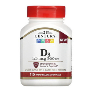 21St Century Vitamin D3, 125 Mcg (5,000 Iu) Rapid Release Softgels, 110 Ea
