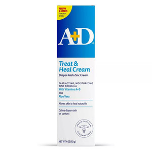 A and D Treat and Heal Cream Diaper Rash Zinc Cream Fast Acting Moisturizing Formula with Vitamins A and D 4 Oz (113g)