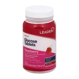Leader Glucose, Chewable Tablets, Raspberry, 50 Ea