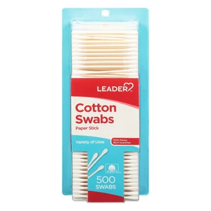 Leader Paper Stick Cotton Swabs for Ear Cleaning Makeup Application Baby Care and General Hygiene Use 500Ea