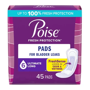 Poise Incontinence Pads for Women Ultimate Absorbency Long Length 45Ea