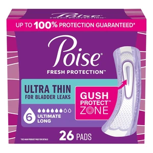 Poise Ultra Thin Ultimate Absorbency Incontinence Pads for Bladder Leaks Long Length 26Ea