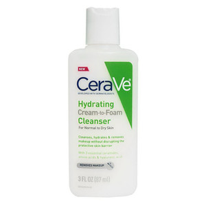 Cerave Hydrating Cream to Foam Cleanser Gentle Moisturizing Formula Removes Dirt and Makeup for Normal to Dry Skin 3Oz (87ml)