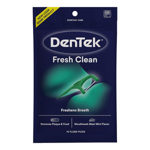 DenTek Fresh Clean Floss Picks Long Lasting Mint Flavor Removes Plaque and Food 75Ea