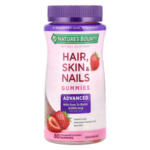 Natures Bounty Optimal Solutions Hair Skin and Nails Gummies Strawberry Flavor 80Ea