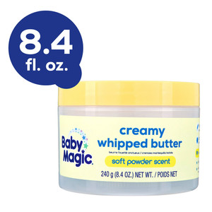 Baby Magic Creamy Whipped Butter Soft Powder Scent Deep Long Lasting Moisturization for Sensitive Skin 8.4Oz (240g)