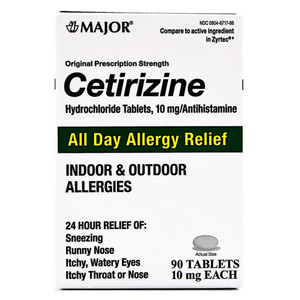 Major Pharmaceuticals Cetirizine HCL Tablets 10mg Allergy Relief 90Ea