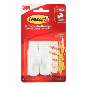 3M Medium Hooks for Hanging Light Household Items without Nails 2Ea