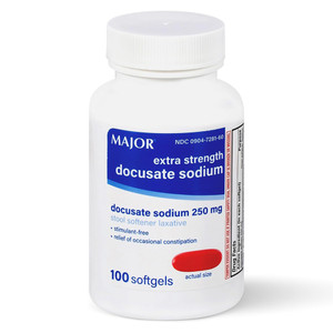 Major Extra Strength Docusate Sodium 250mg Stool Softener Laxative Softgels 100Ea