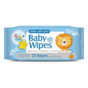 Baby Love Soft Scent Baby Wipes Alcohol Free Thick and Velvety Soft Spunlace 72Ea, Pack of 12