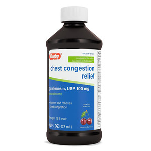 Rugby Chest Congestion Relief USP 100mg Guaifenesin Oral Solution Cherry Flavor 16Oz (473ml)