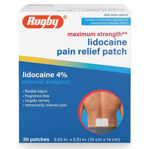 Rugby Maximum Strength 4 Percent Lidocaine Pain Relief Patches 30Ea