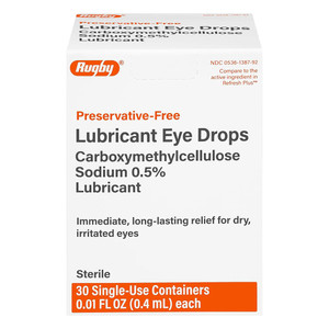 Rugby Preservative Free Lubricant Eye Drops for Dry Eyes, 0.01 Oz