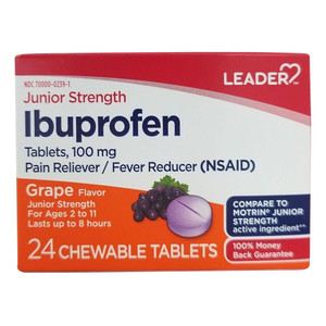 Leader Junior Ibuprofen Chewable Tablets Pain Relief, 24 Ea