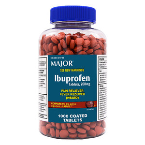 Major Ibuprofen 200mg Pain Relief and Fever Reduce Tablets 1000Ea