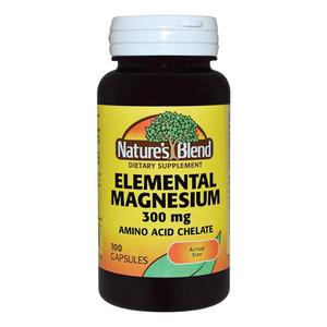 Natures Blend Elemental Magnesium 300mg Amino Acid Chelate Capsules Support Muscle and Nerve Function 100Ea