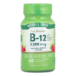 Natures Truth B12 Vitamin Plus Folic Acid 2500mcg Natural Berry Flavor Tablets Support Energy Metabolism 60Ea