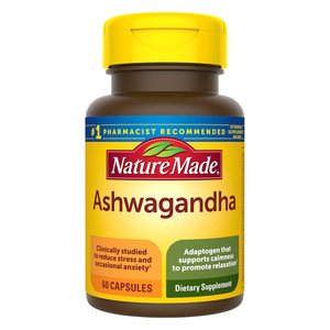 Nature Made Ashwagandha 125mg Dietary Supplement Capsules Supports Reduce Stress and Anxiety 60Ea