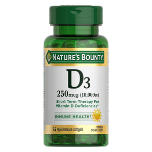 Natures Bounty Vitamin D3 10000 IU Supplement Softgels Supports Immune Health 72Ea