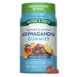 Natures Truth Ashwagandha Vegan Gummies Natural Tropical Flavor Support Energy and Focus 60Ea