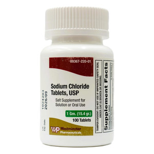 Sodium Chloride Salt Supplement and Electrolyte Replenisher Tablets 1 Gm 100Ea