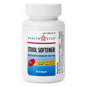 Health Star Stool Softener Laxative Docusate Sodium 100 Mg Softgels, 30 Ea