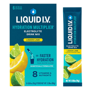 Liquid IV Hydration Multiplier Electrolyte Powder Packet Drink Mix, Lemon Lime Flavor, 6 Ea