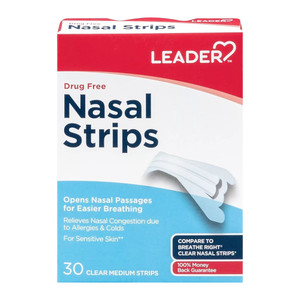 Leader Nasal Strips for Easier Breathing, Clear Medium Strips, 30 Ea Leader Nasal Strips for Easier Breathing, Clear Medium Strips, 30 Ea