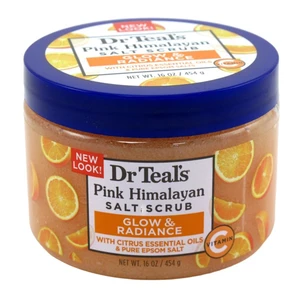 Dr Teals Pink Himalayan Salt Body Scrub Glow and Radiance with Citrus Essential Oils Leaves Skin Smooth and Moisturized 16Oz (454g)