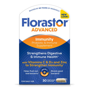 Florastor Advanced Immunity Probiotic and Immune Supplement Vegetarian Capsules 30Ea