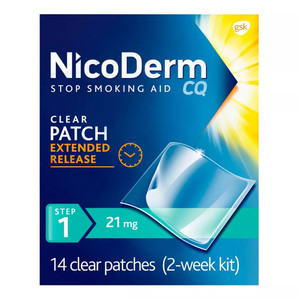 NicoDerm CQ Stop Smoking Aid Clear 21mg Patches Extended Release 14Ea NicoDerm CQ Stop Smoking Aid Clear 21mg Patches Extended Release 14Ea