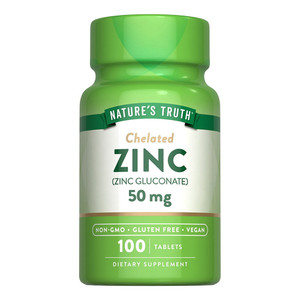 Natures Truth Chelated Zinc Gluconate 50mg Dietary Supplement Tablets Support Immune Health 100Ea