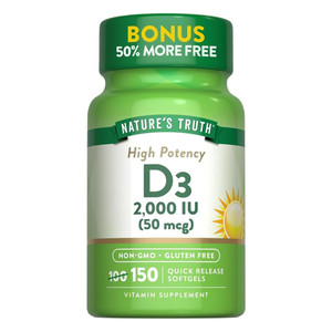 Natures Truth High Potency Vitamin D3 2000 IU Vitamin Supplement Softgels Support Immune Health 150Ea