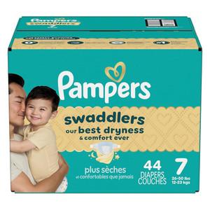 Pampers Swaddlers White Size 7 Diapers 100% Leakproof Protection 44Ea