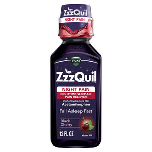 Vicks ZzzQuil Night Pain Fall Asleep Fast Cherry Flavor 12Oz