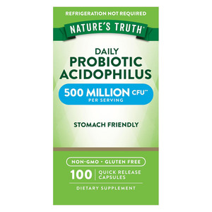 Natures Truth Probiotic Acidophilus 500 Million CFU Gluten Free Capsules Support Digestive Health 100Ea