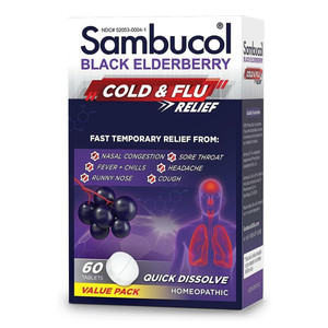 Sambucol Cold and Flu Relief Tablets Homeopathic Cold Medicine 60Ea