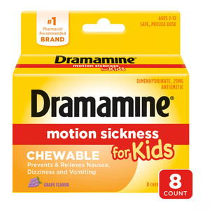Dramamine Kids Chewable Motion Sickness Relief Tablets Grape Flavor 8Ea