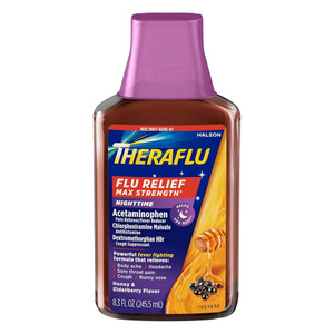 Theraflu Max Strength Nighttime Honey and Elderberry Flavor Flu Symptom Relief Syrup 8.3Oz (245.5ml)