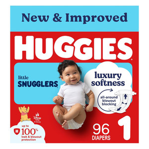 Huggies Little Snugglers Diapers Size 1 Gentle Protection for Newborn Skin 96Ea