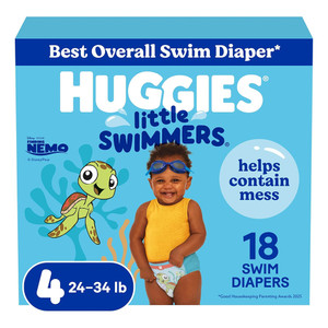 Huggies Little Swimmers Swim Diapers Size 4 for Pool and Water Fun with Leak Protection 18Ea