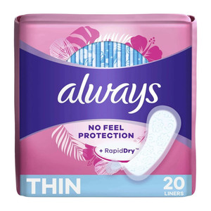 Always Daily Fresh Thin Liners Unscented Regular for Everyday Freshness 20Ea