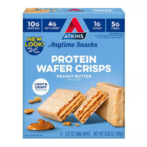 Atkins Peanut Butter Protein Wafer Crisps Anytime Snacks Bars Good Source of Fiber 5Ea
