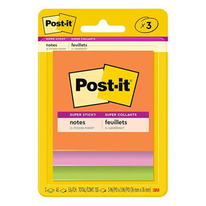 Post-it Super Sticky Notes Bright Ultra Colors 3 X 3 Inch 3 Pads 45 Sheets Per Pad 1 Ea