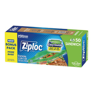 Ziploc Sandwich Bags Reusable Airtight Storage for Snacks and Lunches 50Ea