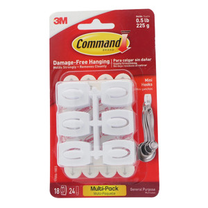 3M Command Damage Free Hanging Mini Hooks General Purpose Holds 18Ea