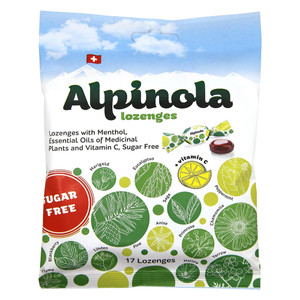 Alpinola Lozenges with Menthol Essential Oils and Vitamin C Sugar Free for Throat Comfort and Immune Support 17Ea